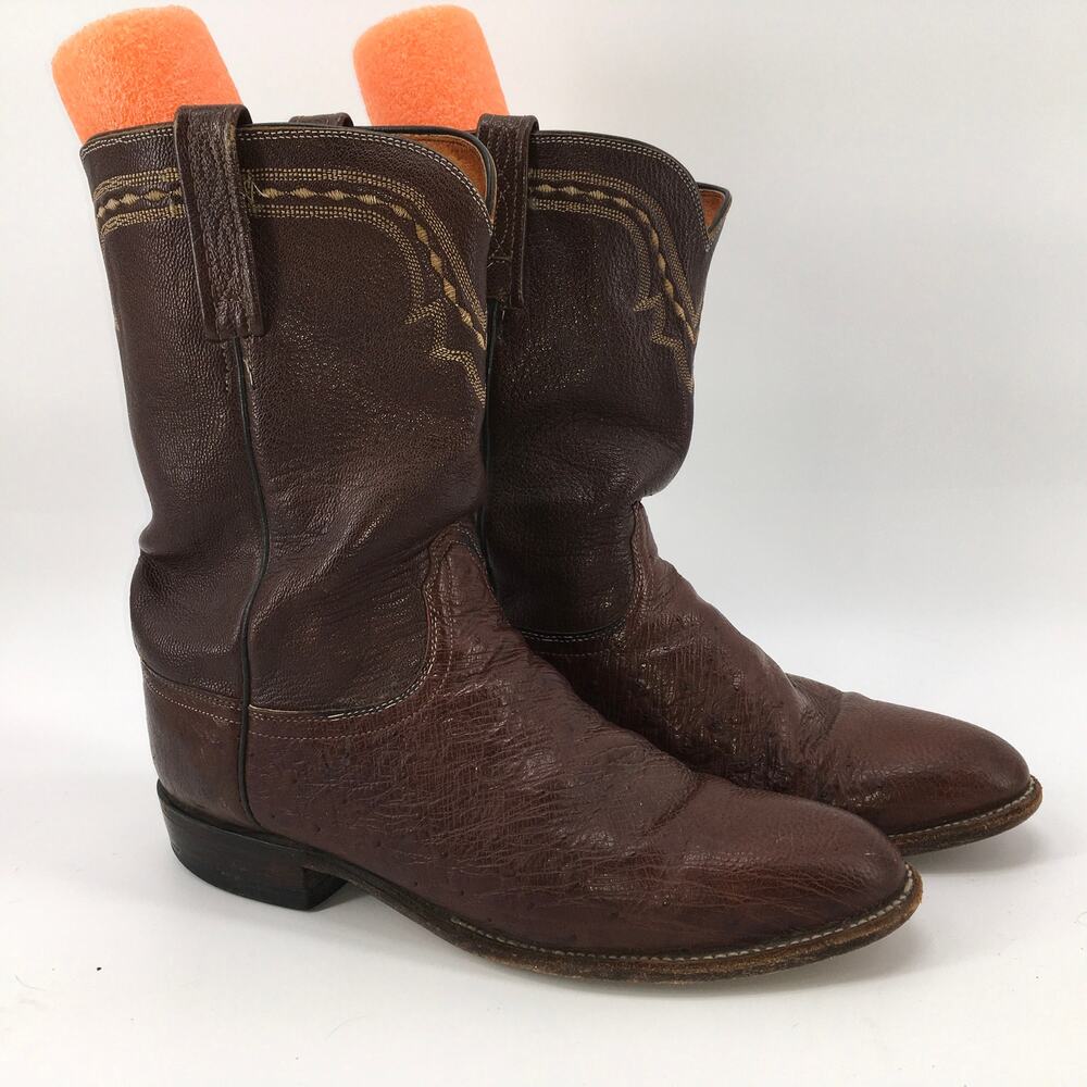 Lucchese 2000 Mens T0104C2 Chocolate Brown Leather Roper Cowboy Boots Size 10.5D